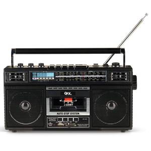 lot 19599 image: QFX Retro Bluetooth Boombox Cassette Tape Player Recorder, J-220BT, Black