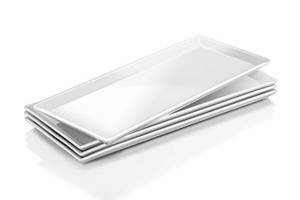lot 19603 image: DOWAN 14.5 Rectangular Plates Set of 4 - Long Serving Trays for Sushi, Pasta, Chips, Appetizer, Cake - White Ceramic Rectangle Platter for Party, Restaurant, Banquet - Dishwasher & Oven Safe