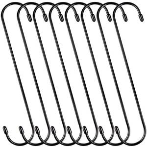 lot 20051 image: HiGift 10 Inch Long S Hooks for Hanging Plants, 8 Pack Large Plant Hooks for Hanging Baskets Heavy Duty, Black Extender Hooks for Kitchenware, Pergola, Closet, Flower Basket, Bird Feeder, Wind Chimes