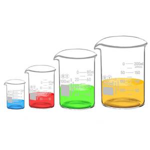 lot 20057 image: 4-Piece Borosilicate Glass Beaker Set, 10-250 mL (3 Pieces Only)