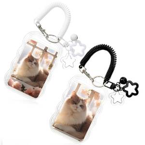 lot 20076 image: 2 Pcs Cute Photocard Holder Keychain Transparent Photo Card Holder Creative Star Card Protector Clear ID Badge Holders Accessories with Small Bell for Bus Credit Student Cards Badges Cover Halloween