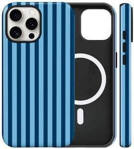 lot 20080 image: flewfun Magnetic for iPhone 15 Pro Case Cute Stripes Phone Case, Lake Blue