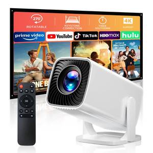 lot 20085 image: Mini Projector with 4K Support, Portable Projector with Electric Focus & Keystone, 270° Rotatable Stand, Short Throw Home & Outdoor Movie Projector Compatible with TV Stick, Phone & Laptop