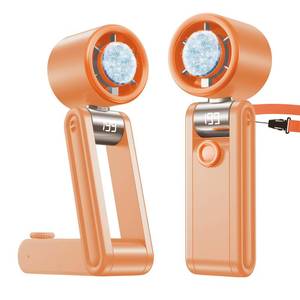 lot 20086 image: Portable Foldable Fan with Ice Cooling, 199 Speed Adjustable Handheld Fan Stand, 5500mAh Rechargeable Personal Fan with Digital Display and Lanyard, Summer Essential for Travel, Office, Outdoor,Orange