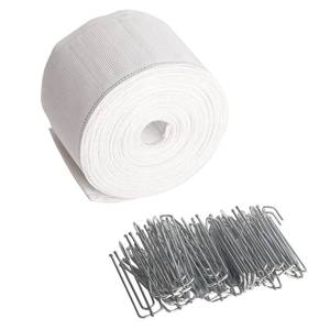 lot 20092 image: Curtain Pleat Tape, 10 Meters10.9 Yards Pleater Tape for Curtains, Included 30 Pcs Stainless Steel 4 Prongs Curtain Pleater Hooks for DIY Pinch Pleat Curtain, White