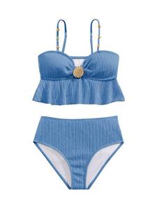 lot 20094 image: OYOANGLE Girls 2 Piece Bikinis Metallic Shell Swimsuit Bathing Suit Size 9 Years
