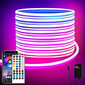 lot 20095 image: segrass 32.8ft LED neon Lights with Remote APP Control IP65 Waterproof Flexible Neon Strip Lights 24V RGB Rope Lights for Bedroom Room Outdoors D�cor