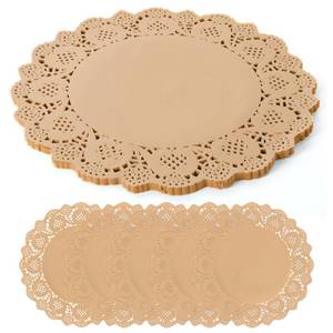 lot 20100 image: 100 Pack 13.5 Inch Round Kraft Paper Doilies, Disposable Lace Placemats