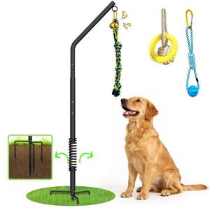 lot 1253 image: SFTPO Tether Outdoor Dog Rope Toy with Adjustable Height Spring Pole, 3 Kinds Dog Tug of War Toys for Self Play and Interactive in Park, Yard, Lawn Rope, Suitable for Energetic Dog(45.5��)