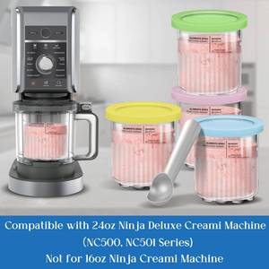 lot 1268 image: Creami Pints and Lids for Ninja - 4 Pack 24 oz Deluxe 11-in-1 Creamy Icecream Containers Cups Jars Tubs Canisters Set, Smoothie Pot Compatible with NC501 NC500 Series Creamer Ice Cream Maker Machine