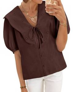 lot 2193 image: Cicy Bell Womens Peter Pan Collar Shirts Puff Sleeve Button Down Blouse 8