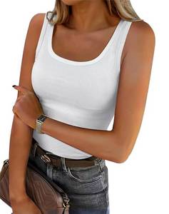 lot 2195 image: Roselux Womens Sleeveless Scoop Neck Fitted Tank Top Ribbed Knit Casual Basic Cami Shirts White,L,3281