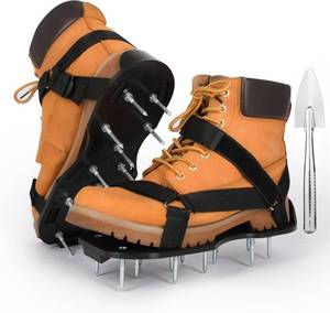 lot 2204 image: Twomissone Lawn Aerator Shoes with Hook & Loop Straps, Heavy Duty Spiked Aerating Sandals, One Size Fits All Aerator Tool for Aerating Patio Garden, Black (Black)