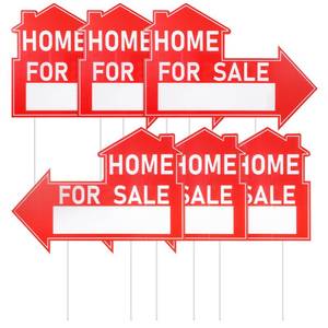 lot 2223 image: KongTiva 6 Pcs Home for Sale Signs with Stakes, 12 x 16 Inch Single Sided Arrow Directional House for Sale by Owner Yard Signs with Metal Stakes for Real Estate Lawn Garden Yard