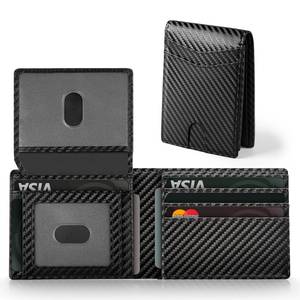 lot 2226 image: GNDR Wallet For Men RFID Blocking Leather Black Wallets Bifold Carbon Fiber Front Pocket Card Holder Mens Accessories With Gift Box