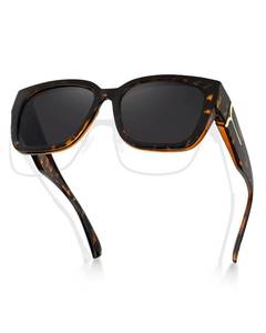lot 2228 image: Meeloog Polarized Fit Over Glasses Sunglasses for Women UV Protection, Trendy Square Wrap Around Shades for Driving Riding (P1 Tortoise FrameGrey Lens)