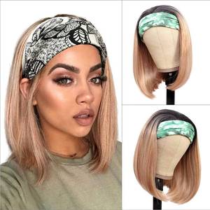 lot 2232 image: Megito Headband Wigs for Black and White Women Blonde Wig Glueless Synthetic Short Bob Headband Wigs Heat Resistant Fiber 180% Density None Lace Colored Wigs for Cosplay Party and Daily Use (T1B627)