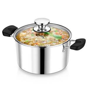 lot 2240 image: P&P CHEF 5 Qt Pot with Lid, Transparent Glass, Tri-ply Stainless Steel