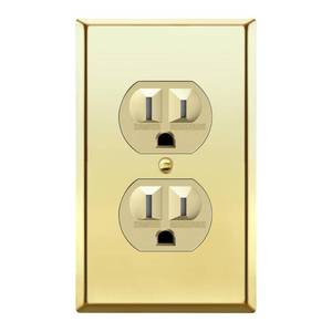 lot 2242 image: ENERLITES Gold Duplex Outlet with Polished Brass Wall Plate, Elite Series