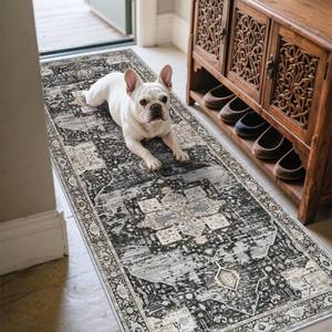 lot 2255 image: 2x6 Hallway Washable Runner Rug - Boho Rugs for Living Room Stain Resistant Carpet Vintage Tribal Rugs for Bedroom Kitchen Non Slip Backing Home Decor Floor Decoration Mat 2X6 Black