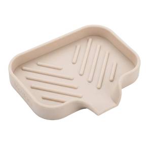lot 2271 image: MicoYang Silicone Soap Dish with Drain Spout, Self-Draining Sink Organizer Tray for Bathroom and Kitchen, Sponges, Dispensers and Soap Holder, Non-Slip & Dishwasher Safe, Tapioca (Compact, 4.9�3.2)