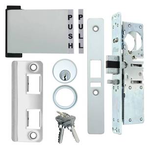lot 2281 image: Summit Doorware Storefront Door Mortise Deadlatch Lock & Exit Paddle Handle Kit wMortise Cylinder & Keys in Aluminum Finish (Push to Right) - High Grade Adams Rite Style Lock - Maxium Security