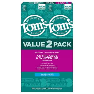 lot 2283 image: Toms of Maine Antiplaque and Whitening Toothpaste, Peppermint, 2Pk, 5.5 oz