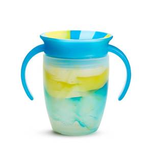 lot 2290 image: Munchkin Miracle 360 Sippy Cup for 6 Month Old, Spill Proof Baby and Toddler Cups with Transition Handles, 7 Ounce, Tropical Swirl, BlueGreen
