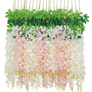 lot 2303 image: Siyaluens 12Pcs Wisteria Hanging Flowers, White & Pink Artificial Flowers