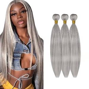 lot 2304 image: 300g 28 30 32 Inch Silver Bundles Human Hair Grey Straight Bundles Brazilian Virgin Remy Hair Extensions Double Weft 2 Tone Gray and Blonde Straight Bundle Hair Weave