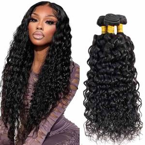 lot 2309 image: Natural Black Human Hair Bundles Water Wave 16 18 20 Inch Color #1B Bundles 50g Per Bundle 150g Total 12A Unprocessed Brazilian Virgin Hair for Black Women