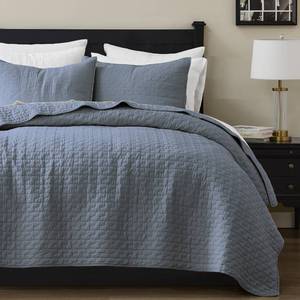 lot 3491 image: palassio Blue Grey 100% Cotton Quilt Twin Size Bedding Sets with 1 Pillow Sham, Textured Lightweight Soft Bedspread Shabby Chic Coverlet, Quilted Comforter Bed Cover for All Season, 2 Pieces