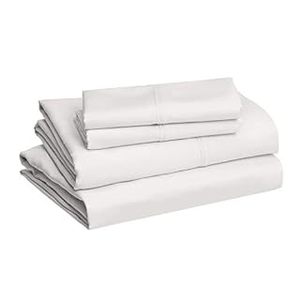 lot 3498 image: Amazon Basics Lightweight Super Soft Easy Care Microfiber Bed Sheet Set with 14-Inch Deep Pockets - Queen, Cream (B00Q7O9OIM)