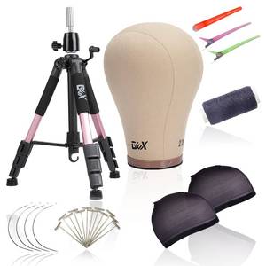 lot 3506 image: GEX 22 Canvas Cork Wig Head with 55 Mannequin Tripod For Wig Making Cosmetology Hairdressing Display Training Doll Head Adjustable Alloy Stand