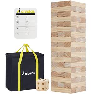 lot 3511 image: Aivalas Giant Tumble Tower 57 Blocks 4.2FT Indoor Outdoor Games for Family