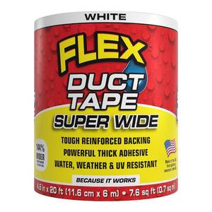lot 4042 image: Flex Duct Tape, Super Wide, 4.6 Inches x 20 Feet, White, Heavy Duty Strong, Multi-Surface, Water, Weather and UV Resistant, Tearable, Perfect for Boxes, No Residue