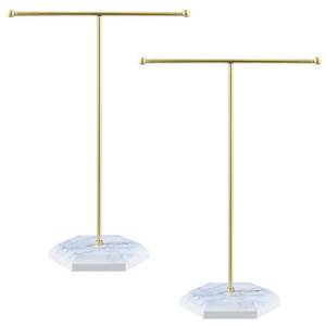 lot 4045 image: QWORK Jewelry Stand Display Necklace Holder with Electroplated Metal & White Marble Plywood Base - 2 Pack Durable & Stylish Organizer for Stores and Home Use