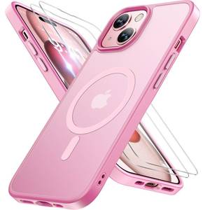 lot 4067 image: miracase Magnetic for iPhone 15 Case (Compatible with MagSafe)��with 2X Screen Protectors�� Military-Grade Protection, Anti-Fingerprint Translucent Matte Phone Cover for iPhone 15 6.1 inch, Mes Pink
