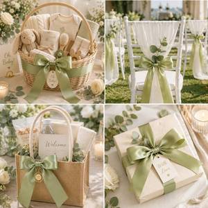 lot 4073 image: Sage Green Ribbon 1 Inch 50 Yards for Wedding Decor, Flower Bouquet Sash, Light Green Fabirc Ribbons for Crafts, Engagement, Gift Basket Hair Bows Wedding Invitation Decor