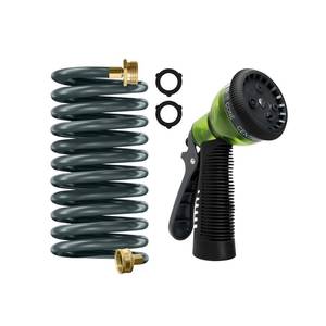 lot 4086 image: Coil Hose 15FT EVA Coil Garden Hose With 34 Brass Connector Coiled Water Hose Lightweight And No Kink Includes 7 Patterns Spray Nozzle For Outdoors Lawn Watering Car Washing