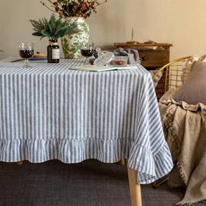 lot 4089 image: Boao Cotton Striped Tablecloth Rectangle 52 X 70 Blue White