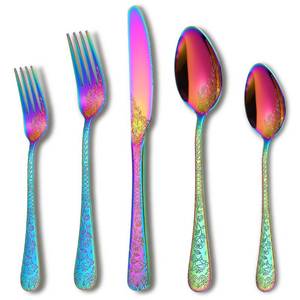 lot 4097 image: Runfly Modern Carved Floral Rainbow Stainless Steel 20-Piece Flatware Set