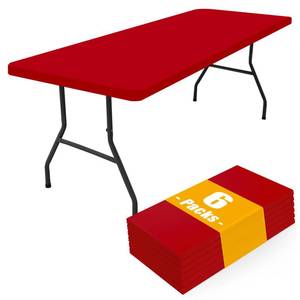 lot 4098 image: Smiry 6 Pack Rectangle Picnic Table Cloth, Waterproof Elastic Fitted Tablecloths, Washable Polyester Rectangular Patio Table Cover for Camping, Indoor and Outdoor (Red, 30x72)