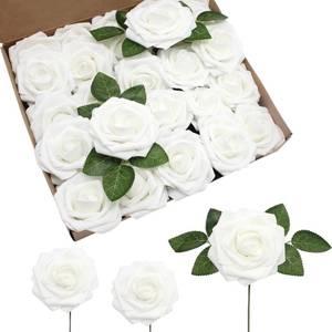 lot 5949 image: JOYLEX 100 PCS White Artificial Flowers Realistic Roses - Real Looking Fake Roses with Bentable Stem for DIY Wedding Bouquets Centerpieces Bridal Shower Party Home Romantic Decorations (White)
