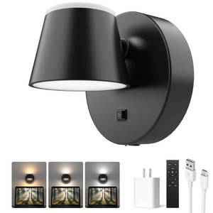 lot 5950 image: URSOLA Battery Operated Wall Lights with Remote, LED Rechargeable Battery Wall Sconce with 9000mAh 3CCT and Dimmable Magnetic 360° Rotation Cordless Light for Bedroom��Black��