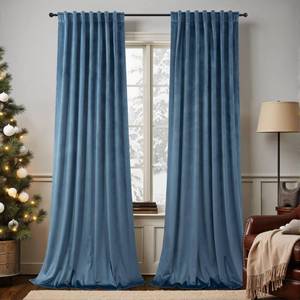 lot 5952 image: Light Blue Velvet Curtains 108 Inches Long 2 Panels for Living Room Rustic Thick Luxury Insulating Soundproof Darkening Curtain for Bedroom Patio Door 108 in Length Dusty Chambery Slate Blue Grey Gray