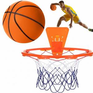 lot 5953 image: Silipull Size 7 (29.5) Silent Basketball and Hoop Set �� Noiseless Airless Foam Basketball for Quiet Indoor Dribbling & Training, Realistic Feel with High Bounce, Ideal for Teens Adults(Orange)