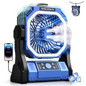 lot 5957 image: Portable Misting Fan with 20000mAh Battery, 350mL Instant Mist Spray, 270° Adjustable, 4 Speeds & 4 Timer, Rechargeable Water Mist Fan for Outdoor Camping Beach Patio Travel, Power Bank Function