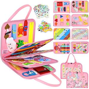 lot 6388 image: Esjay Busy Board Montessori Toys for Girls, Sensory Book Educational Activities for Learning Fine Motor Skills, Birthday Gifts for Girls, Travel Toys for Airplane Car, Pink Multipages