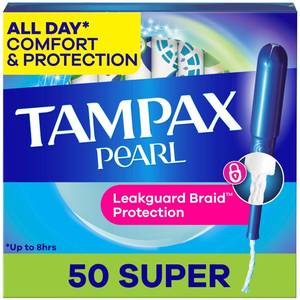 lot 6389 image: Tampax Pearl Tampons for Women, with LeakGuard Braid, Super Absorbency, Unscented, 50 Count